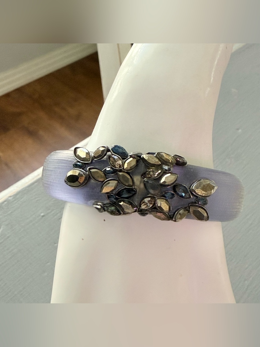 Alexis Bittar Lavender Resin Bangle with Crystal Leaf Cluster